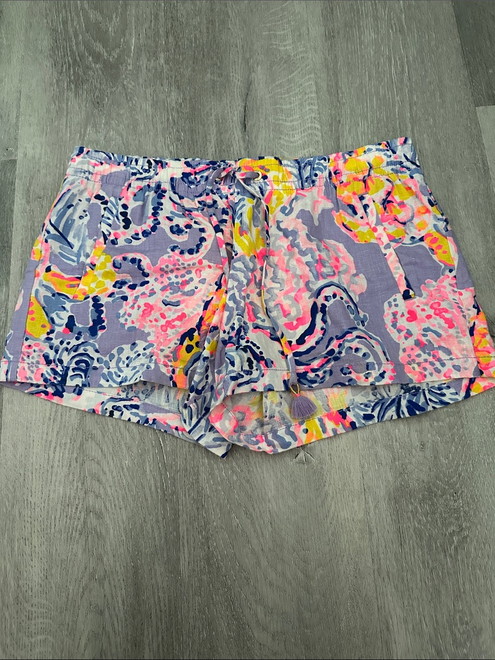 Lilly Pulitzer Lavender Multicolor Printed Linen Shorts  small